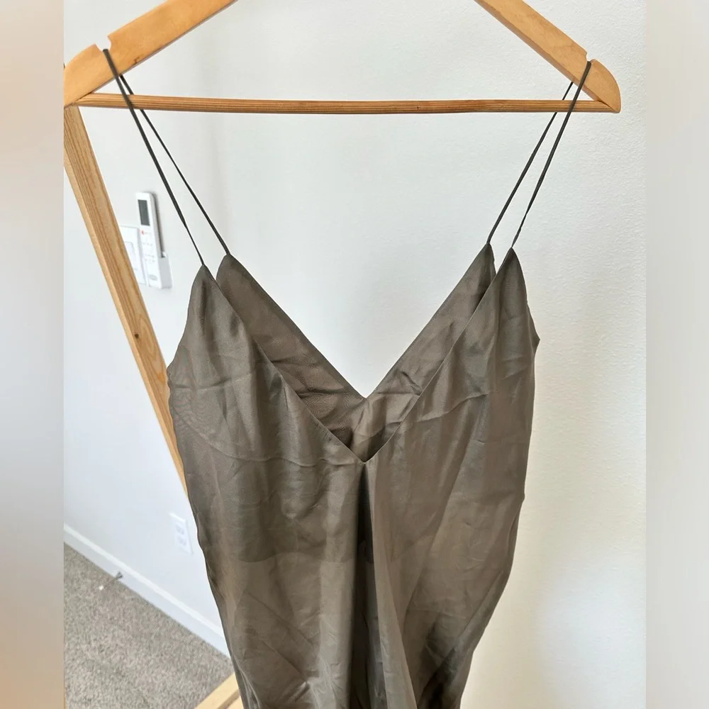 Zara 100% Silk Olive Midi Dress - Picture 4 of 7